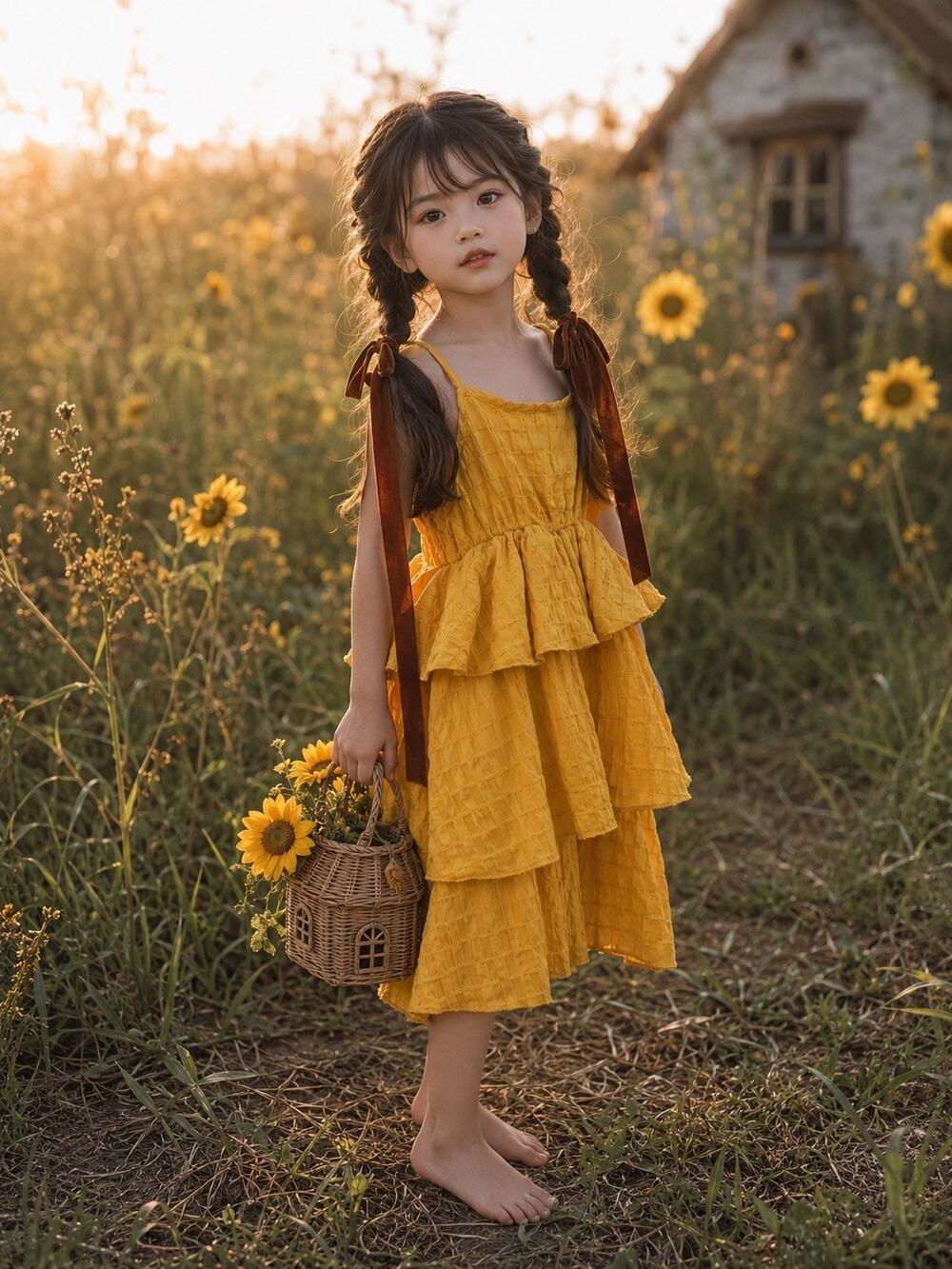 New Golden Harvest Tiered Textural Flounce Layer Dress 6/7